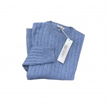Pullover blau mit Zopfmuster aus Cashmere